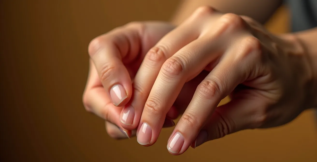 Gros plan sur deux mains effectuant un geste d'ancrage discret avec focus sur les doigts