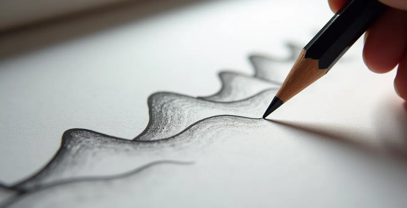 Main dessinant des vagues régulières sur papier pour guider la respiration