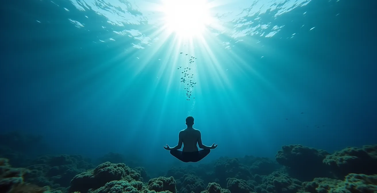 Vue sous-marine métaphorique de l'observation des pensées en méditation