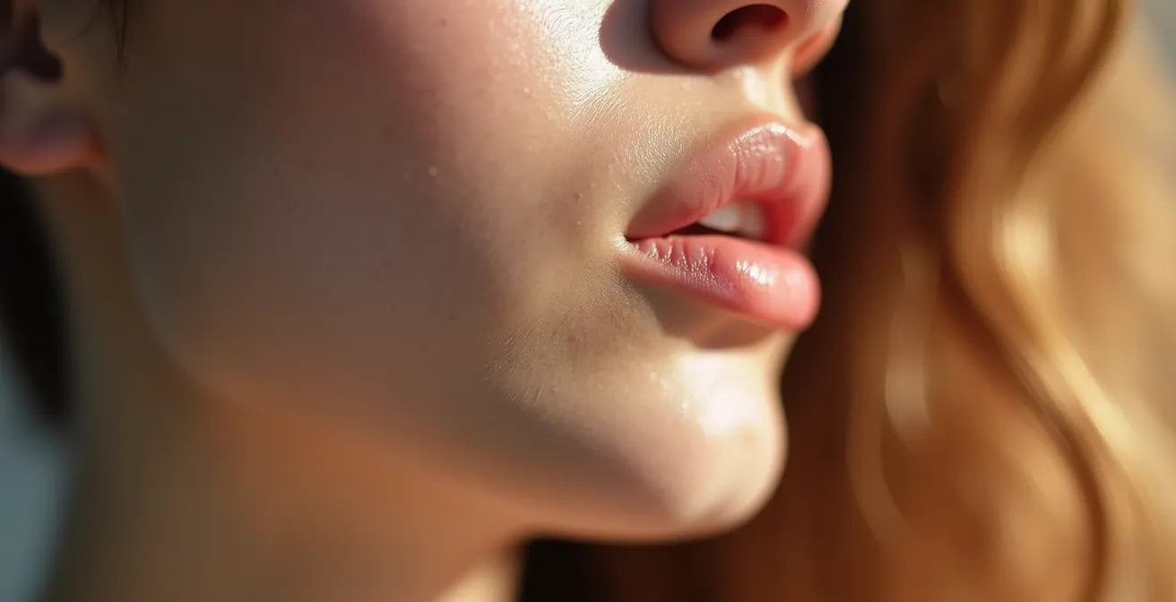 Vue macro sur la zone de la mâchoire détendue illustrant le relâchement musculaire