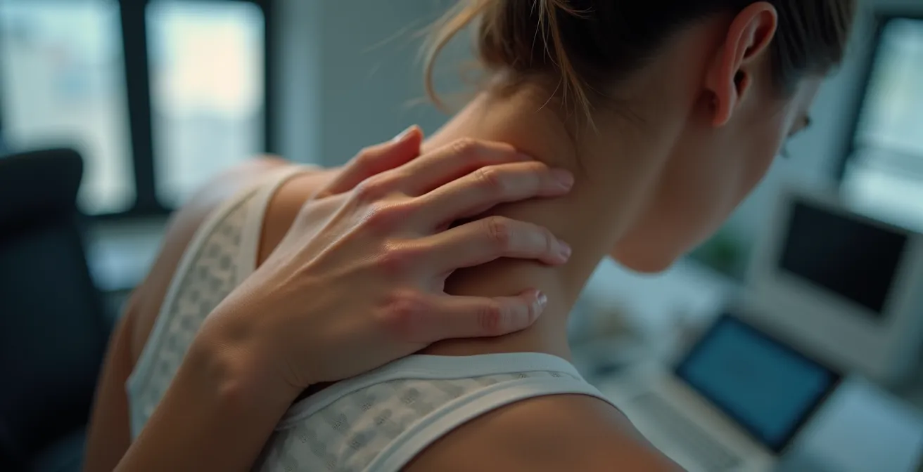 Démonstration de la technique d'auto-massage du trapèze en position assise